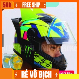 Nón bảo hiểm fullface agu đa sắc + sừng batman + đuôi gió
