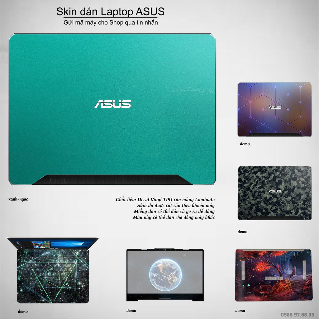 Skin dán Laptop Asus in màu xanh ngọc (inbox mã máy cho Shop)