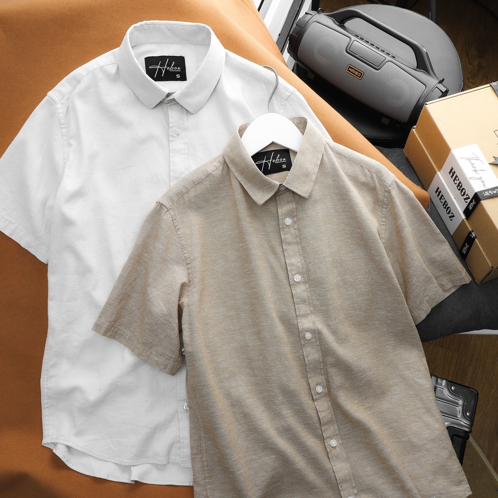 Sơ mi nam ngắn tay HEBOZ cao cấp, form slimfit, vải linen thoáng mát hạn chế nhăn 3 màu - 00001088