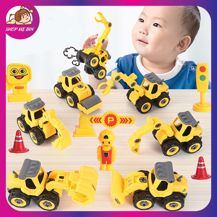 Đồ chơi mô hình xe cẩn cẩu, máy xúc lắp ráp chất liệu nhựa ABS an toàn cho bé (ô tô đồ chơi cho bé)
