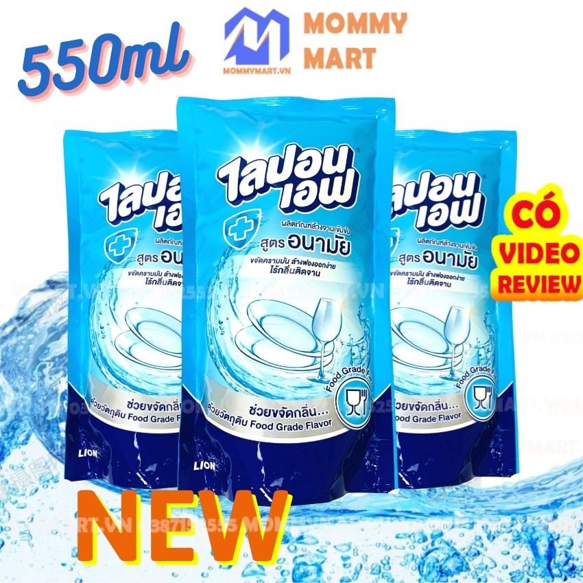 Combo 3 túi nước rửa bát Thái Lan Lipon 550ml Không mùi không hại da tay dùng an toàn siêu tiết kiệm Mommy Mart