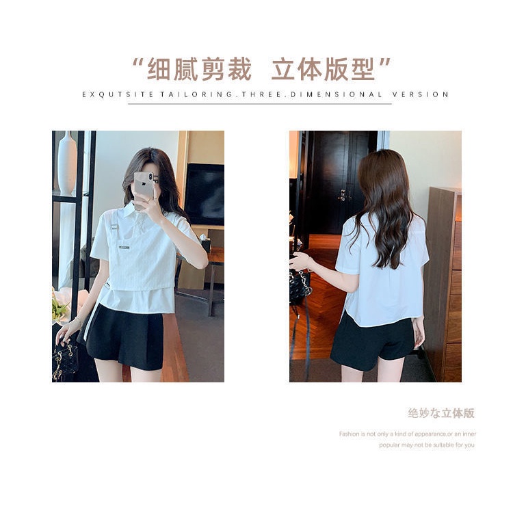 Áo sơ mi trắng giả 2 mảnh vải voan thiết kế trẻ trung khí chất cao cấp thời trang hè linh hoạt giải trí cho nữ