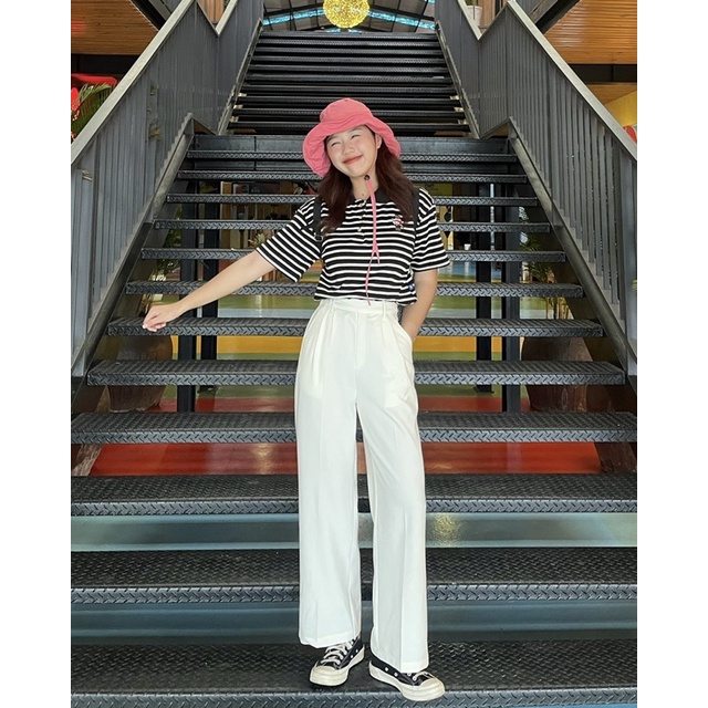 Quần vải ống suông lưng cao 93% Comic