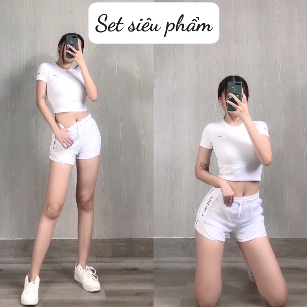 Set Bộ Aó croptop, Quần Đùi 2 Lớp Nữ Tập Yoga, Gym, Aerobic Thể Thao Bin Sports BN018