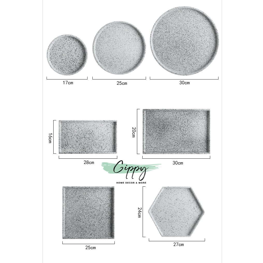 Khay sứ vân đá granite xám/ đen nhám - phụ kiện trang trí - Gippy Decor