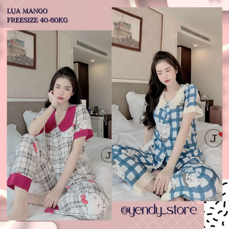 Bộ Pijama Cổ Sen 2 Lá - Lụa Mango Cao Cấp