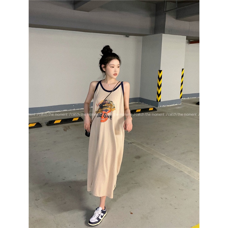 Đầm Dài Qua Gối Không Tay Phong Cách Retro Mỹ Thời Trang Mùa Hè Dành Cho Nữ
