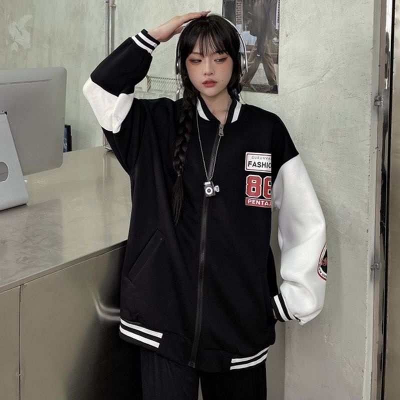Áo Bomber nam nữ unisex ,Áo khoác nỉ 86 form rộng sẵn 2 màu Freesize dưới 65kg | BigBuy360 - bigbuy360.vn