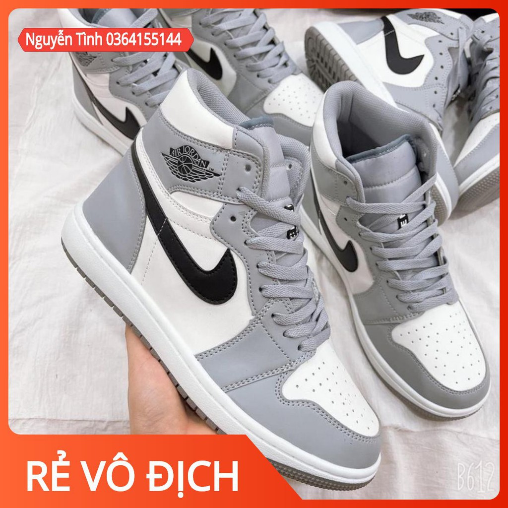 Giày jordan Xám cao cổ 💦SALE SỐC🌺, Giày thể thao 𝐀𝐈𝐑 𝐉𝐎𝐑𝐃𝐀𝐍 1 xám cao cổ móc đen full box bill