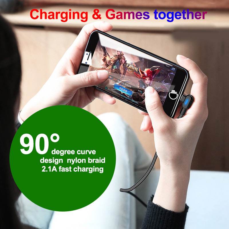 Dây Cáp Sạc Nhanh Gập 90 Độ,Có Đèn Led Đầu Sạc,Chân Sạc Type C Micro USB,cáp sạc chuyên chơi game video