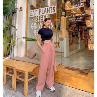 Set thun đen rút nhún + Quần hồng