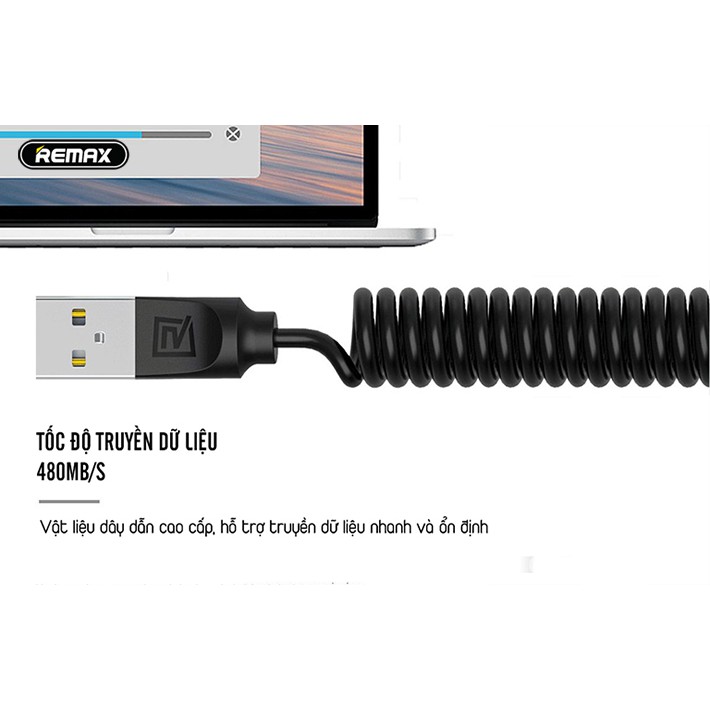 Cáp Lò Xo Xoắn Lightning, Micro USB, TYPE C -Remax RC-117 -Hàng phân phối chính hãng-Bảo Hành 12 Tháng