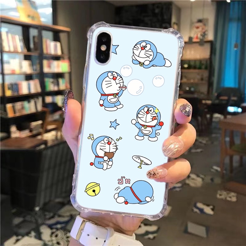 Ốp Điện Thoại Trong Suốt Dày Dặn Chống Sốc Hình Doraemon Kèm Dây Đeo