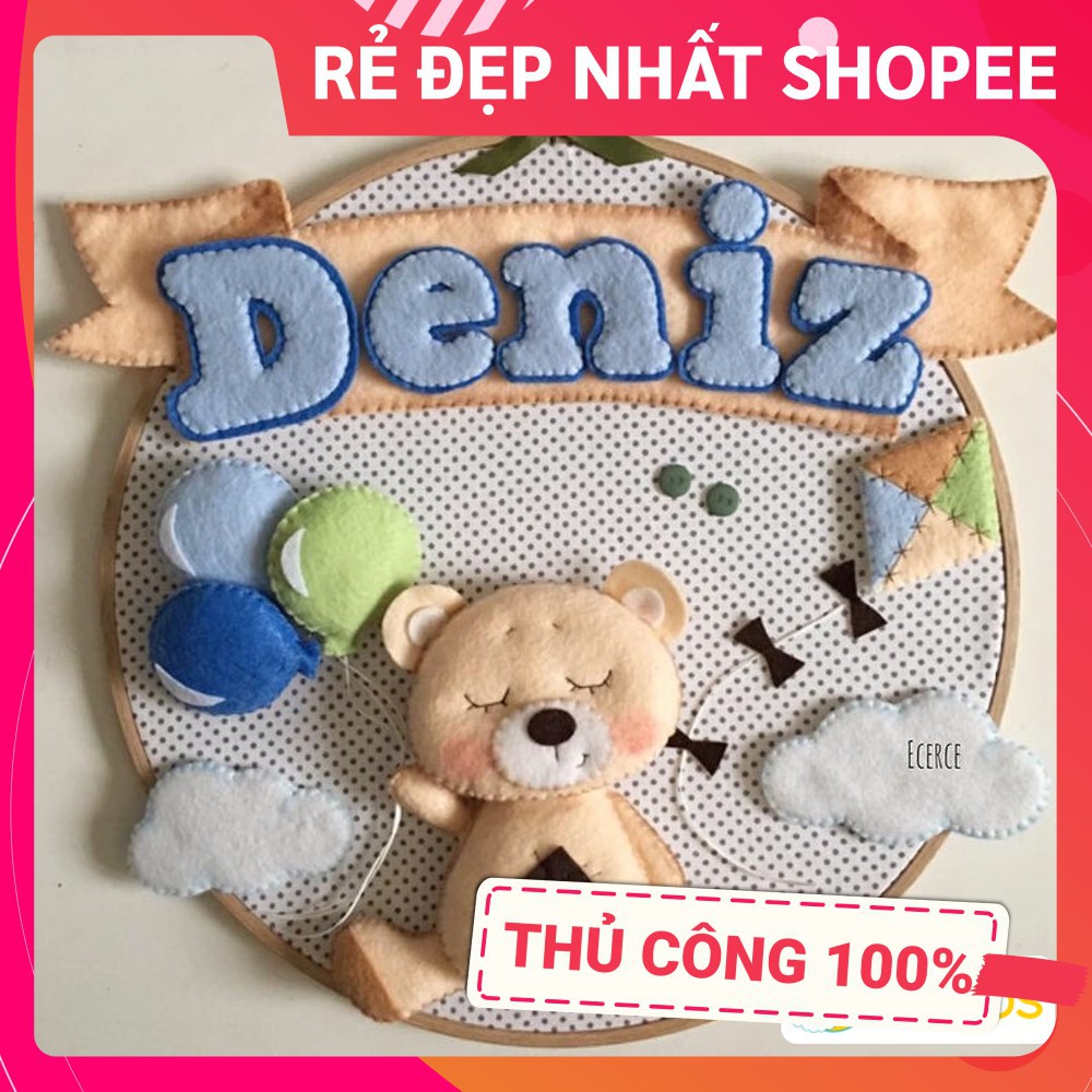 [ĐẸP NHẤT SHOPEE - FREESHIP] Bảng tên treo phòng ngủ handmade, bảng tên tròn trang trí thôi nôi cực đẹp mẫu GẤU VÀNG