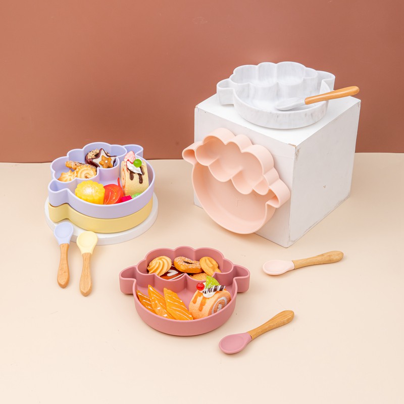 Set bát ăn và thìa bằng MAMIMAMIHOME silicon cao cấp hình cừu không thấm nước không chứa BPA cho bé