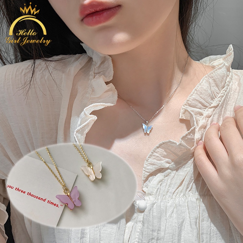 Vòng cổ Mặt Hình Bướm Nhiều Màu Phong Cách Hàn Quốc Cho Nữ