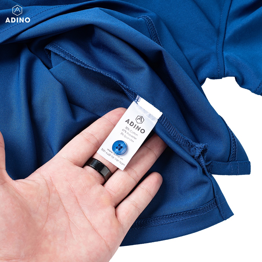 Áo polo nam màu xanh dương phối viền ADINO vải polyester cotton không bai xù dáng công sở slimfit hơi ôm trẻ trung AP96