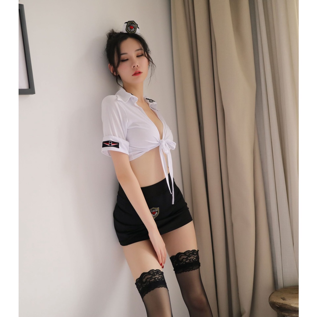 Bộ cosplay cơ trưởng hư hỏng 2 mảnh croptop  sexy quyến rũ cao cấp gợi cảm, che tên sản phẩm
