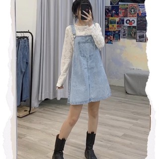 Váy yếm jeans trơn - BASIC JEANS DUNGAREE