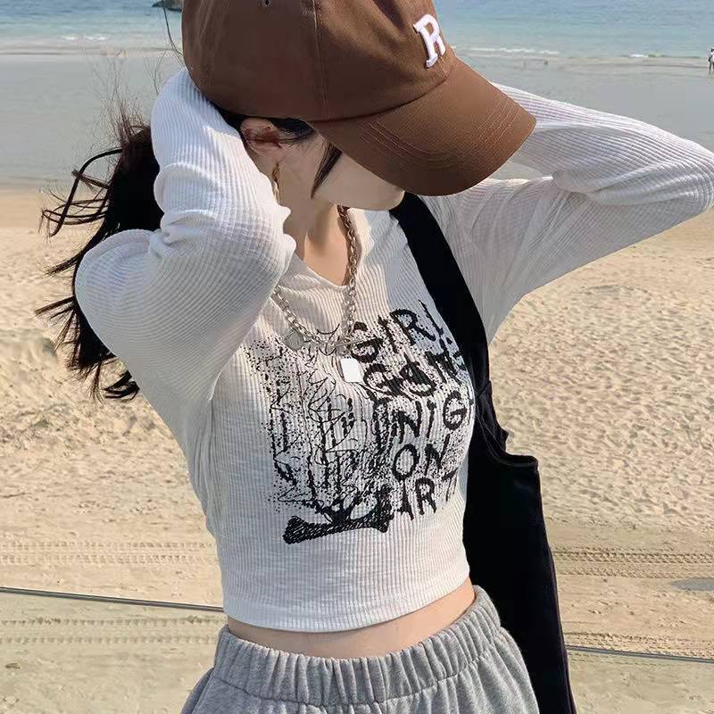 Áo Thun Nữ Tay Dài Dáng Ôm In Họa Tiết Phong Cách Đường Phố Thời Trang Cho Nữ áo phông nữ JL-TX-89