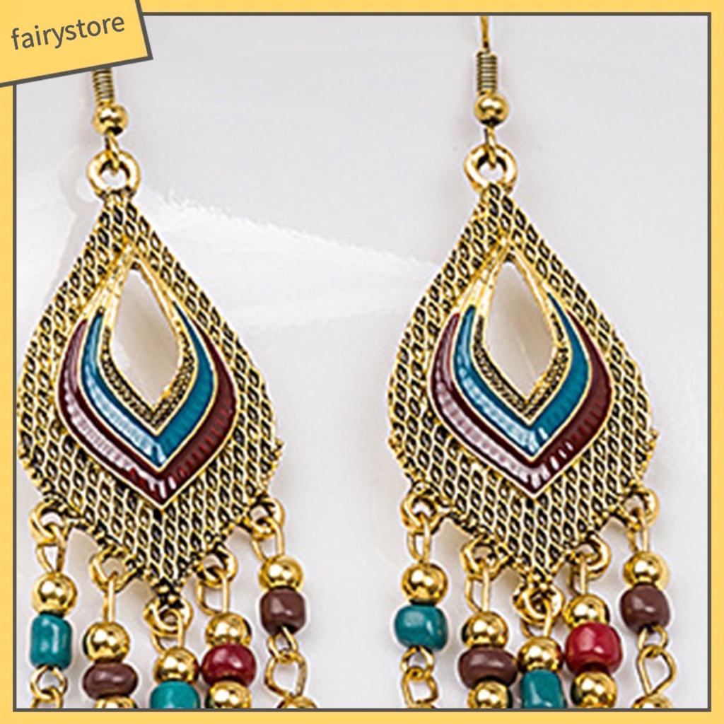 1 Đôi Bông Tai Dáng Dài Xỏ Hạt Phong Cách Trung Hoa Cổ Điển