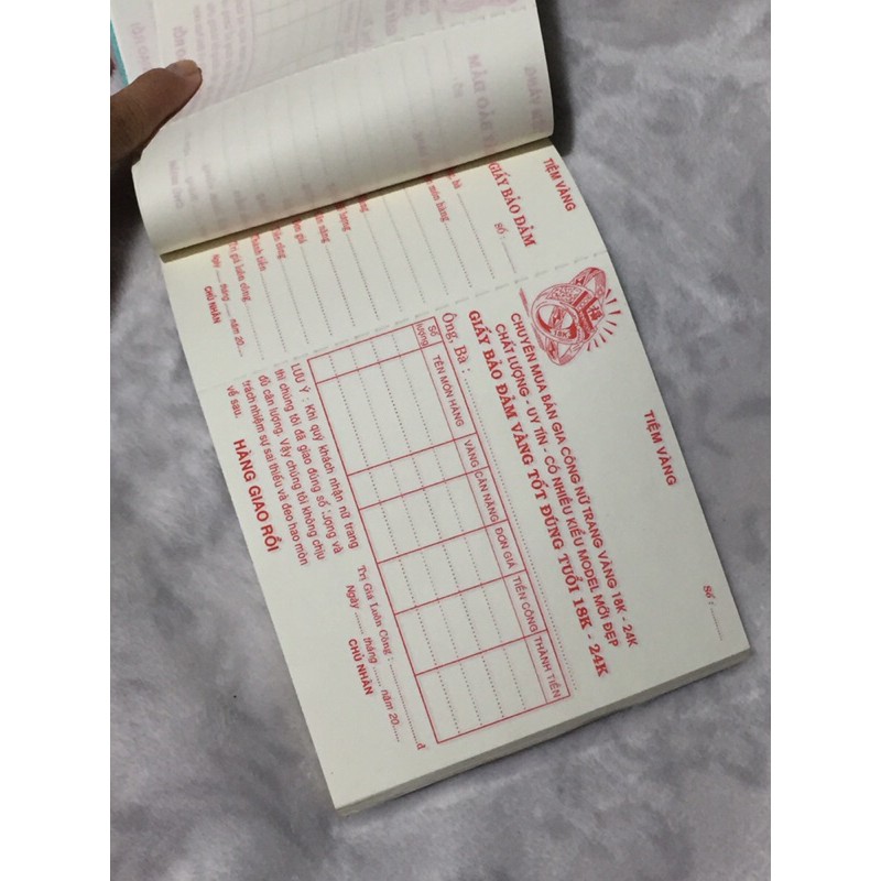 Biên nhận tiệm vàng , 13x19cm, 1 cuốn trên 60 tờ