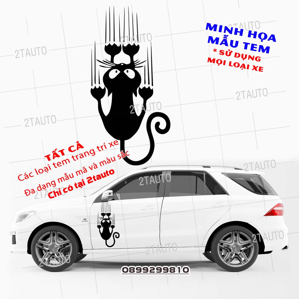 Tem decal HÌNH CON MÈO dán xe nhiều kích thước, chống thấm nước, logo CHÚ MÈO dán trang trí ô tô xe hơi - MẪU 3