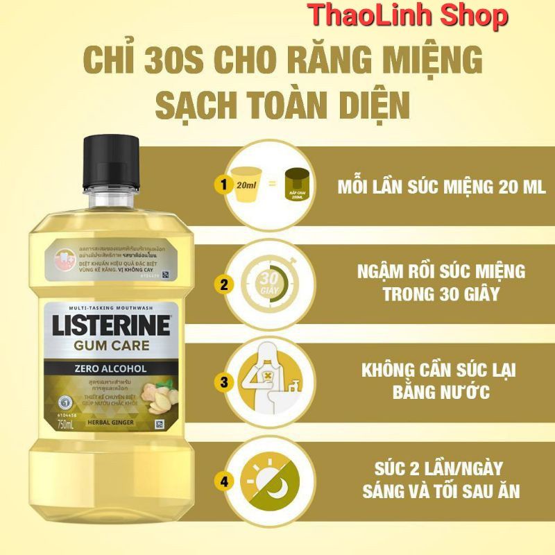 Nước súc miệng Listerine Gum Care 750ml gừng thảo mộc cho nướu chắc khoẻ mới