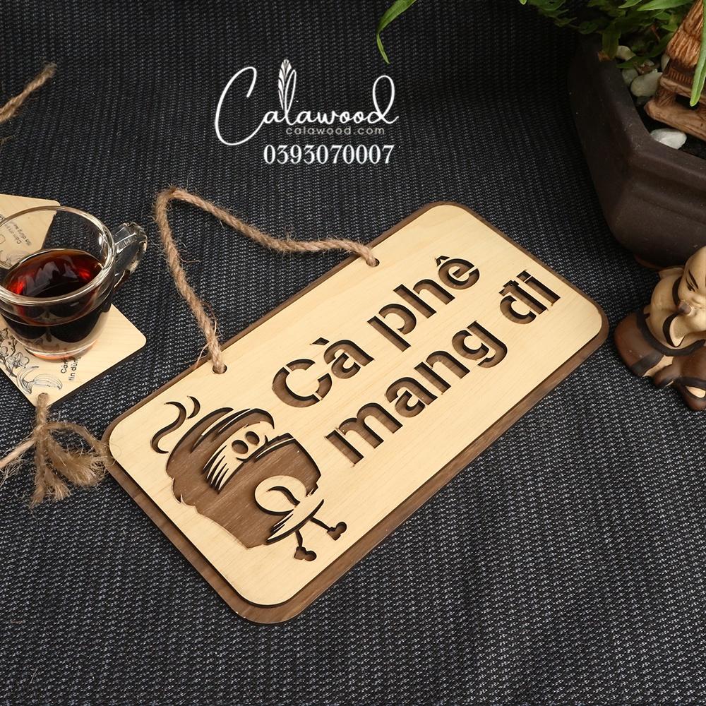 Bảng gỗ chữ Cà Phê Mang Đi dùng trang trí quán, quầy cà phê đẹp và sinh động