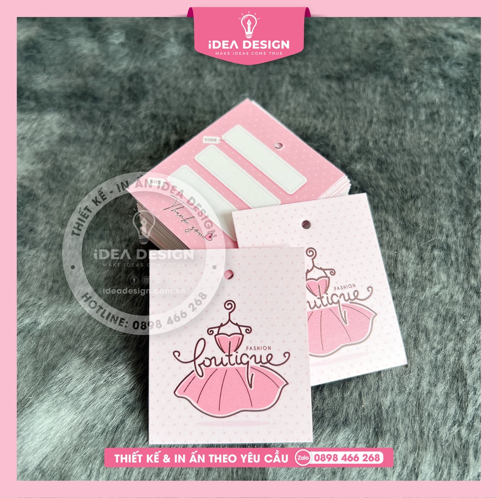[ KHÔNG KÈM DÂY ] Thẻ bài quần áo, tag treo quần áo nữ, mác áo có đục lỗ BOUTIQUE FASHION - Size 4.5x5.4cm - Giấy C300