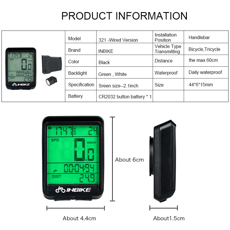 Đồng hồ đo vận tốc bấm giờ không dây INBIKE có đai cố định gắn xe đạp leo núi màn hình LED kỹ thuật số kháng nước