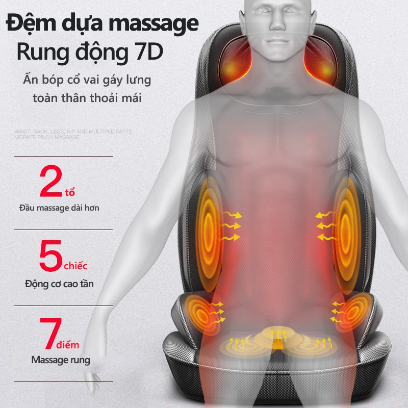 AM608R Ghế massage đa năng, đệm massage, massage cổ, massage lưng, điều chỉnh cường độ, chườm nóng