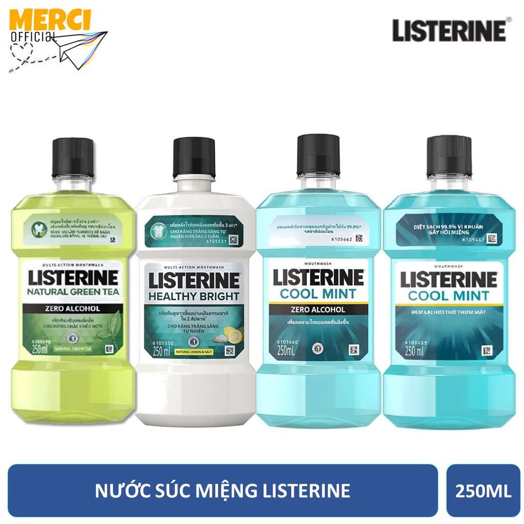 Nước Súc Miệng Listerine Diệt Khuẩn, Giữ Hơi Thở Thơm Mát, Làm Trắng Sáng Răng 250ml (Nhiều Loại)