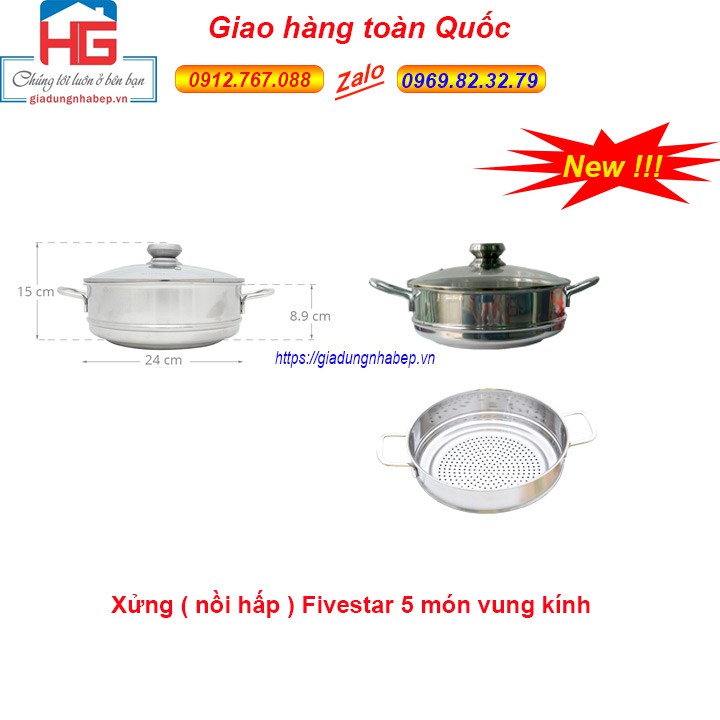 Bộ Nồi Inox Fivestar 5 Chiếc Vung Kính Đáy Từ 3 lớp