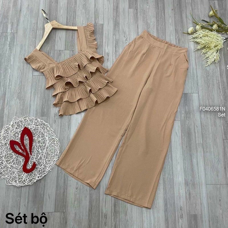 (SHOP BIGSIZE nữ 50kg đến 90kg ) set áo cánh tiên phối cùng quần ống rộng