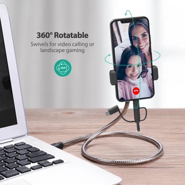 Cáp Sạc Nhanh 3 Đầu Thép RAVPower RP-CB015 - USB Micro , Type C , Li - Hàng Chính Hãng - Bảo Hành 12 Tháng