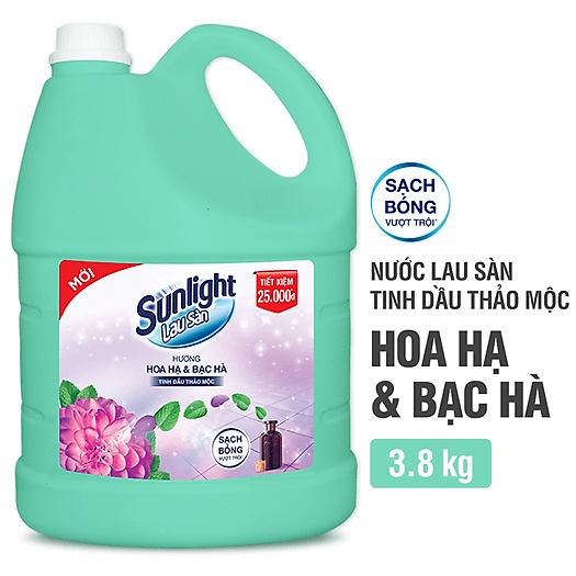 (MỚI) Can Nước Lau Sàn Sunlight 3.6kg Hương Hoa Hạ Bạc Hà
