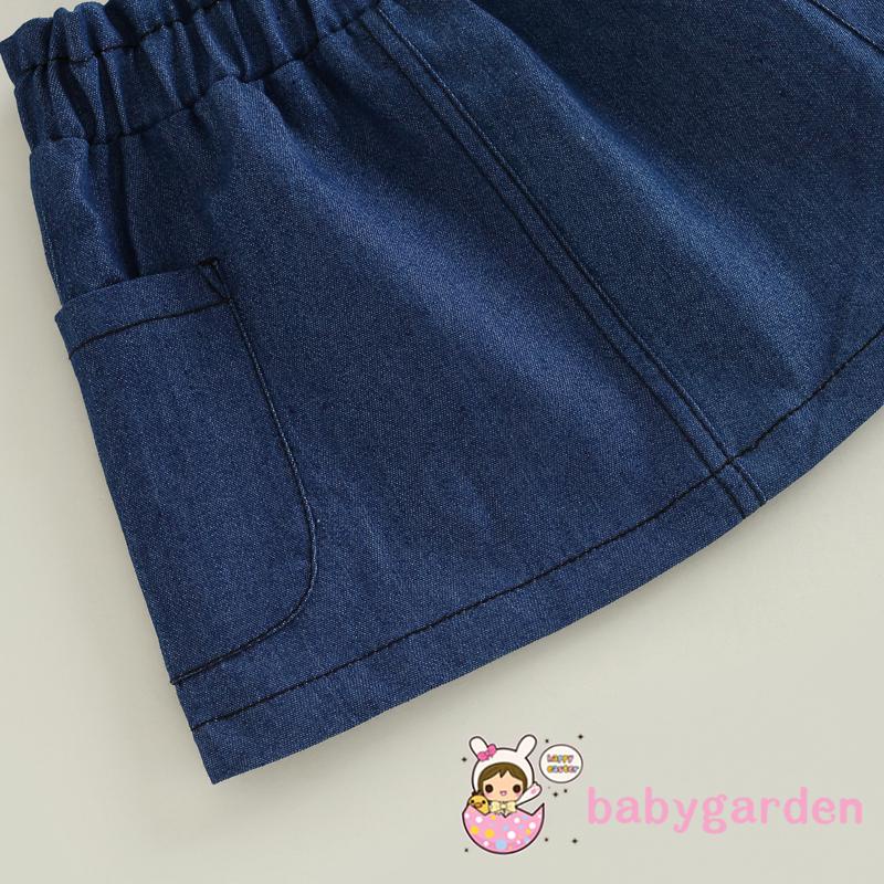 Bộ Áo Croptop Trễ Vai Tay Phồng Dài + Chân váy jean Ngắn Thời Trang Mùa Hè Cho Bé Gái 1-6 Tuổi