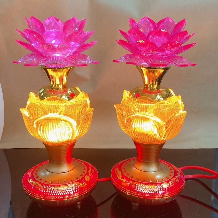 Bộ 2 cái đèn led hoa sen đổi màu trang trí bàn thờ tổ tiên, ông bà, thờ phật, ông địa,thần tài - đèn thờ 1914V