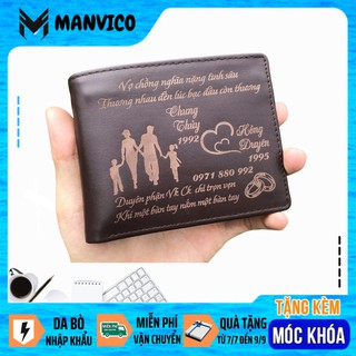 Ví nam da bò, ví khắc tên theo yêu cầu, bảo hành 12 tháng