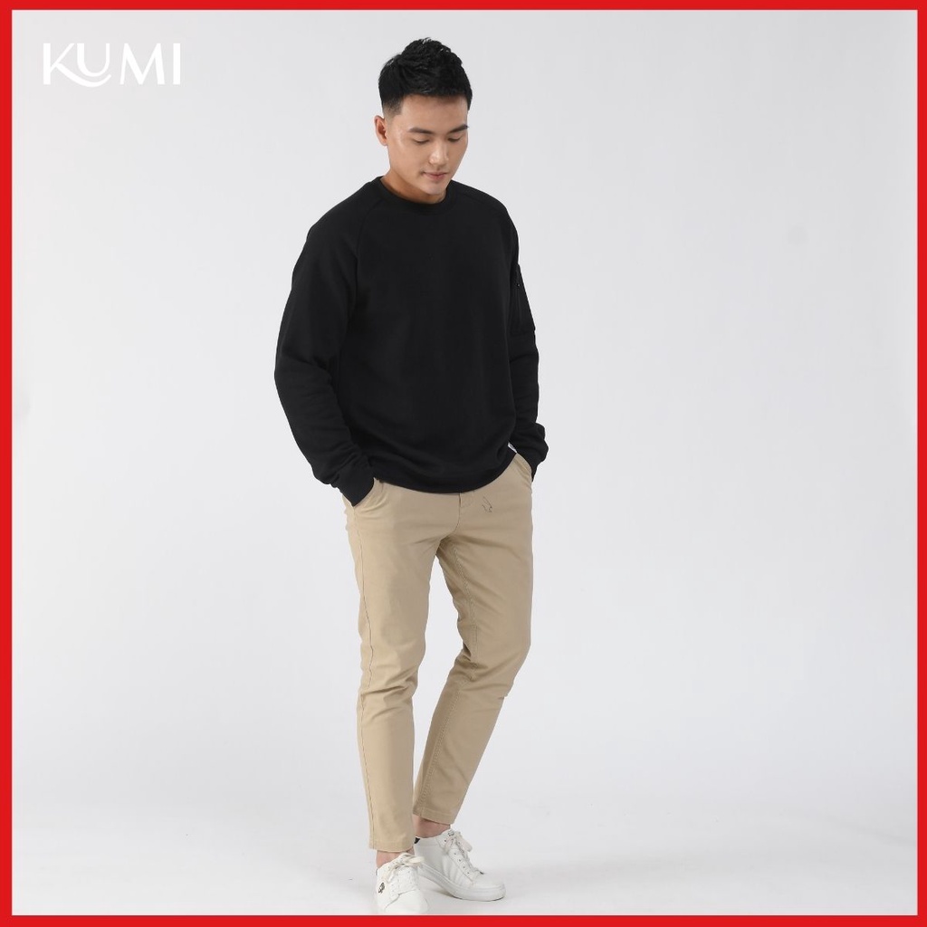 Áo Nỉ Nam Unisex Túi Khóa Tay Chất Nỉ Bông Cao Cấp, Áo Nỉ Trơn Basic Cao Cấp Cổ Tròn Kumi Fashion - Đen | BigBuy360 - bigbuy360.vn