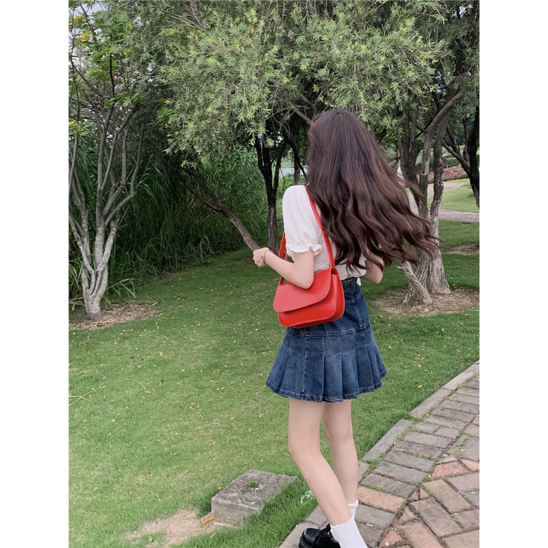 Chân Váy Jean Chữ A Lưng Cao Xếp Ly Thời Trang Mùa Hè Phong Cách Hàn Quốc Cho Nữ