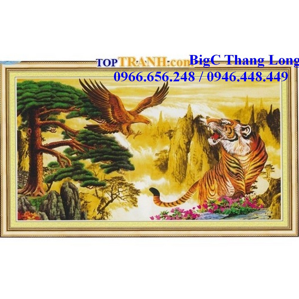 tranh thêu chữ thập con hổ và con đại bàng, song hùng tương ngộ a1087