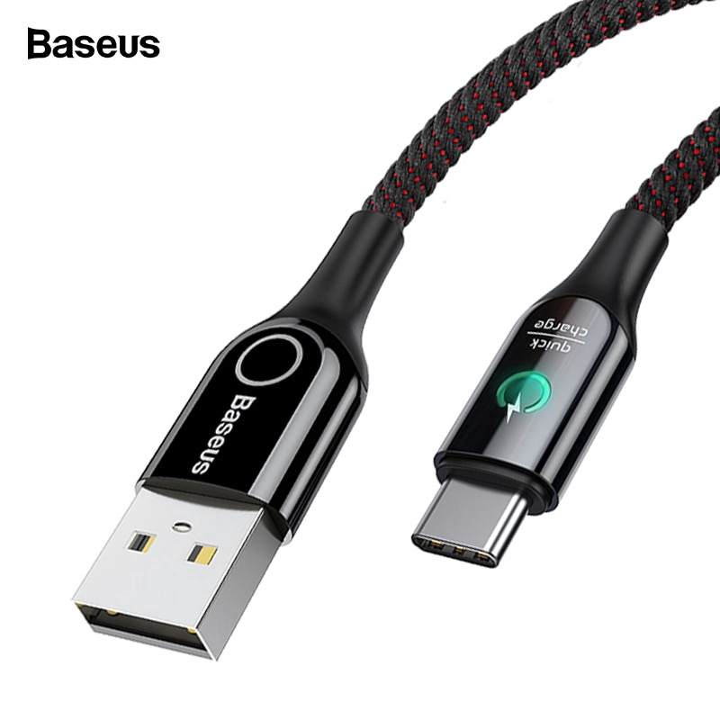 Dây cáp sạc Baseus cổng USB 3.0 loại C 3A có đèn LED dành cho Samsung S10 S9 Huawei P30 P20 Xiaomi Mi 9