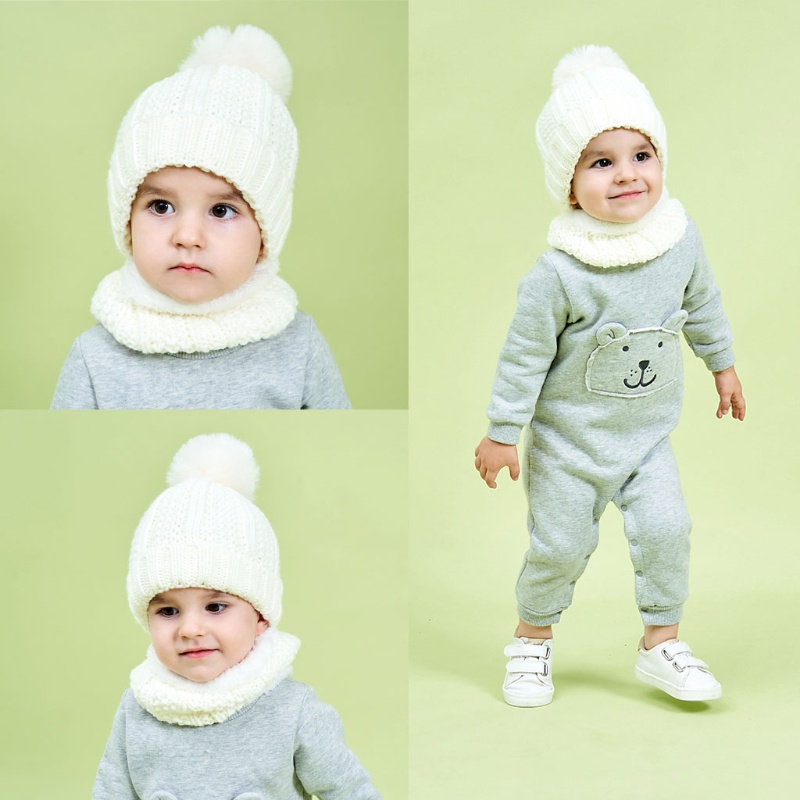 Mũ Beanie Kèm Khăn Choàng Lông Mềm Màu Trơn Thời Trang Mùa Đông