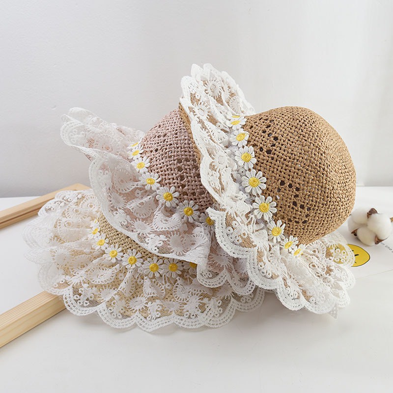 Mũ  Cói Ren Chống Nắng Phong Cách Công Chúa Hàn Quốc Cho Bé Gái (241)