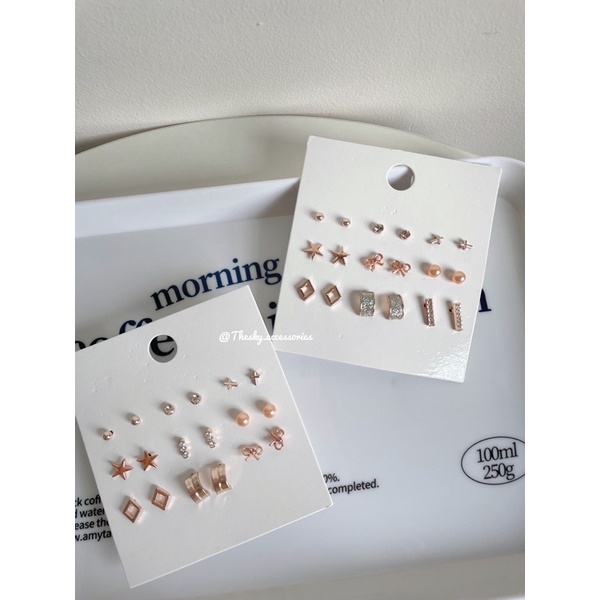 Set bông tai 9 đôi màu đồng