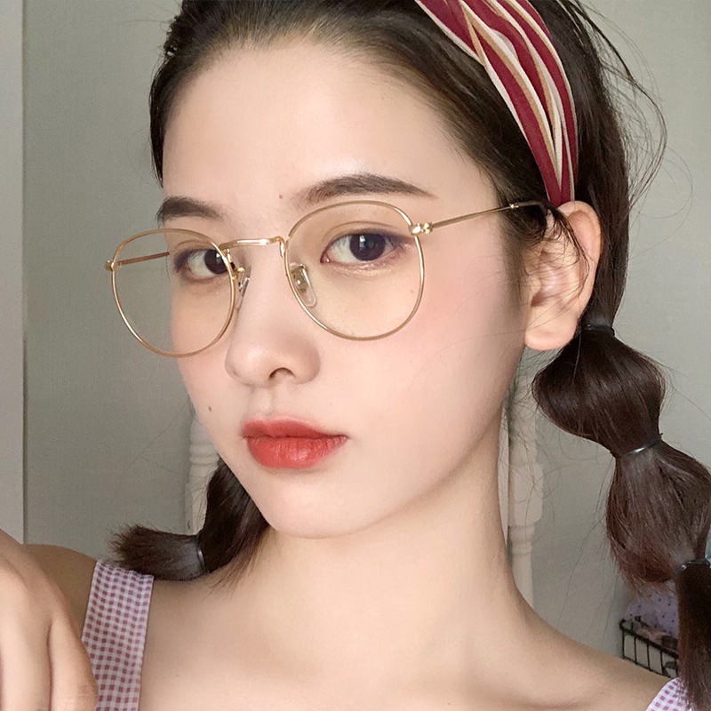 Kính Thời Trang Giả Cận Gọng Kim Loại Mặt Bầu Vàng Siêu Hot Hit-BẦU Vàng