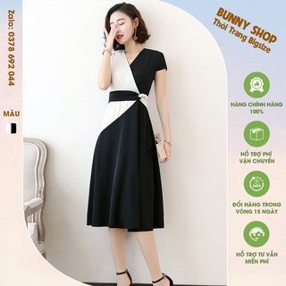 VBEO169 - Váy chéo vạt phối đen trắng cho người béo mập, mũm mĩm bigsize che bụng mỡ cho người từ 40kg - 130kg
