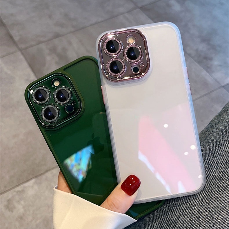 Ốp Điện Thoại Cứng Trong Suốt Đính Đá Lấp Lánh Sang Trọng Kèm Miếng Bảo Vệ Camera Cho iPhone 13 12 11 pro Max i12 i11 i13 pro